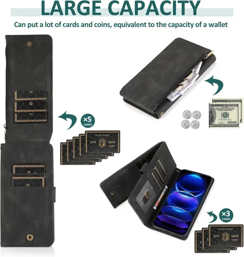 Vista 3 de Compatible con Xiaomi Redmi Note 12 Pro Plus/Pro+ 5G Wallet Case Protector de pantalla y cremallera Funda de cuero retro Flip Cover Titular
