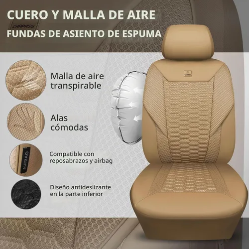 Vista 3 de CAR PASS Juego completo de fundas para asientos de coche de malla de espuma 3D de cuero, fundas para asientos de coche de malla transpirable de Todo