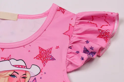 Vista 4 de Vestido de disfraz para niñas, con dibujos animados, manga con volantes, traje de verano, fiesta de cumpleaños, juguete de regalo