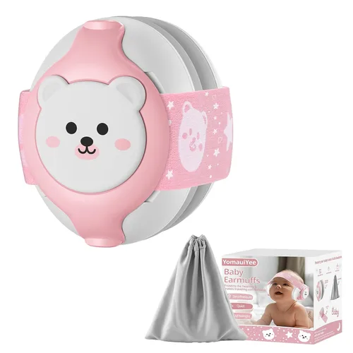 Vista 10 de YomauiYee Orejeras para bebés, protección de oídos para bebés de 0 a 36 meses, auriculares infantiles con diseño de oso pequeño y cancelación de Azul