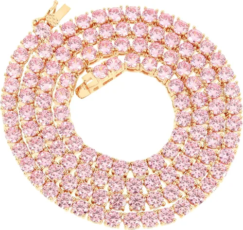 Vista 2 de Rosa Lab Diamond 1fila tenis Collar 14K Rose Gold Finish 24inch Cadena 4mm única