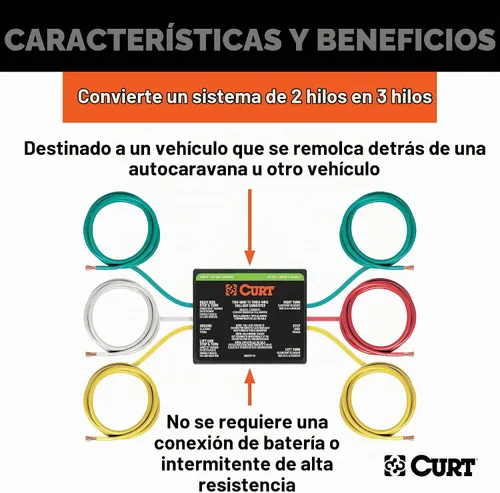 Vista 2 de CURT 56196 Convertidor de luz trasera de remolque de empalme de 2 a 3 cables para remolque de remolque RV