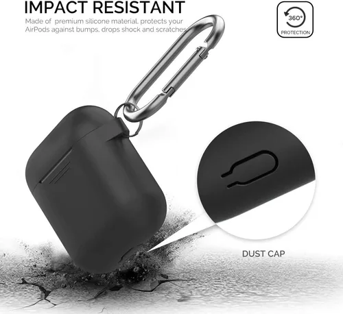 Vista 3 de AhaStyle Funda Protectora de Silicona Mejorada [LED Frontal Visible] Compatible con Apple AirPods 2 y 1 (Negro)