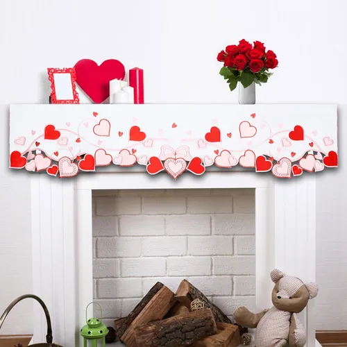 Vista 8 de Camino de mesa bordado de corazón, aniversario de boda, propuestas de matrimonio, eventos románticos o fiestas (13 x 69 pulgadas)