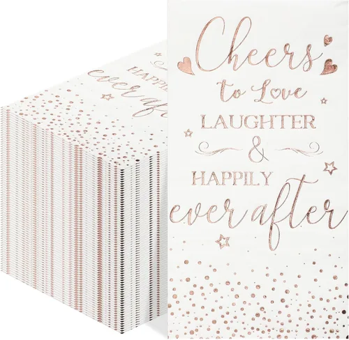 Vista 8 de Pasimy 50 servilletas de despedida de soltera con texto en inglés "Cheers to Love Laughter and Happily Ever After" (Dorado)