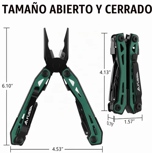 Vista 2 de FLISSA Alicates multiherramientas 16 en 1, regalos para hombres, multiherramienta EDC de acero inoxidable con cuchillo de bolsillo, clip