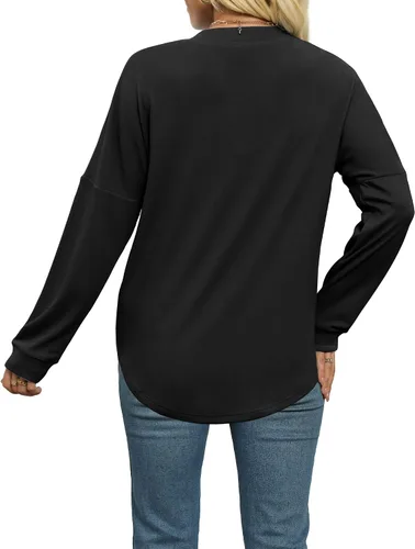 Vista 4 de Heymiss Suéteres Henley de manga larga para mujer, a la moda de otoño, tallas S-2XL