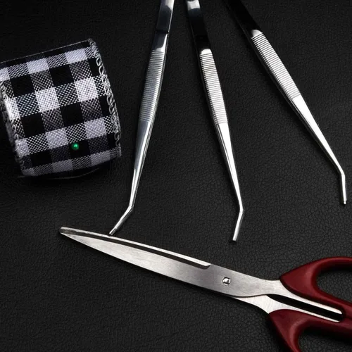 Vista 7 de Pinzas de acero inoxidable, con punta dentada curvada, pinzas multiusos para máquina de coser, pinzas para reparación de manualidades