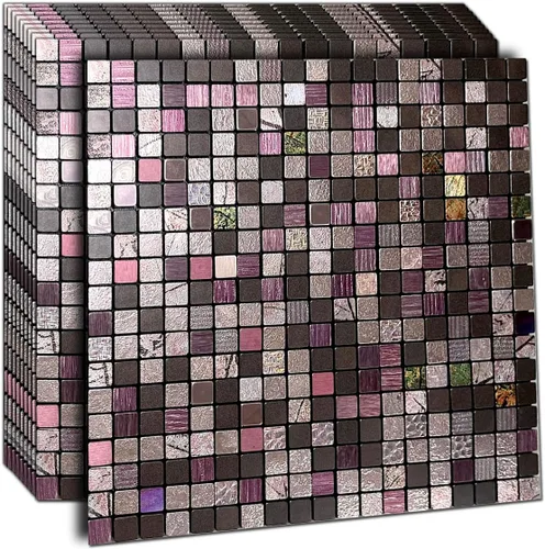 Vista 10 de XUANINY Azulejos Adhesivos de Pared para Cocina, Baño, Chimenea, Mosaico de Aluminio Metálico Autoadhesivo (12"x12") (5, Estampado Amarillo y Verde)