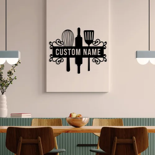 Vista 2 de Letrero de nombre de cocina personalizado, decoración de pared de metal, letrero de metal personalizado para cocina, decoración de pared de cocina