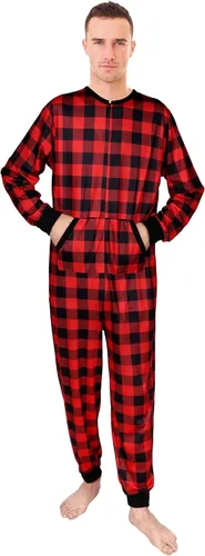 Vista 2 de Haysandy - Pijamas de Navidad a juego para parejas, para la familia, búfalo, a cuadros, para adultos, color rojo, para hombres y mujeres