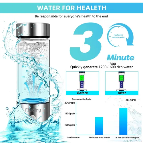 Vista 2 de Botella de agua de hidrógeno, generador de agua de hidrógeno Fiudiry mejora la calidad del agua en 3 minutos con tecnología avanzada SPE y PEM