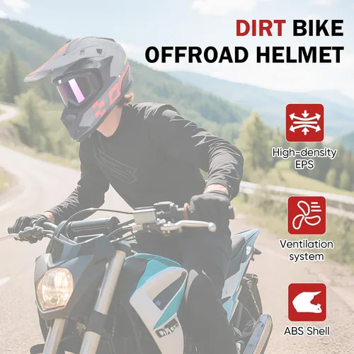 Vista 2 de Adult Dirt Bike Helmet Motorcycle Racing Street Bike Off-Road Mountain Bike BMX MX ATV Helmet with Cycling Glasses and Visor for Unisex-Adult