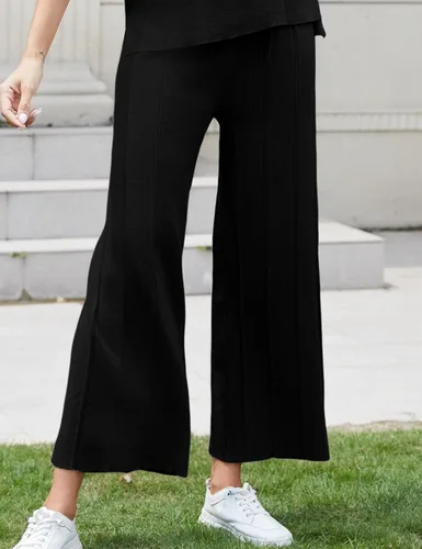 Vista 6 de Aedceal Conjunto de 2 piezas para mujer, suéter de punto, sin botones, chaleco, pantalones de cintura alta, ropa de descanso