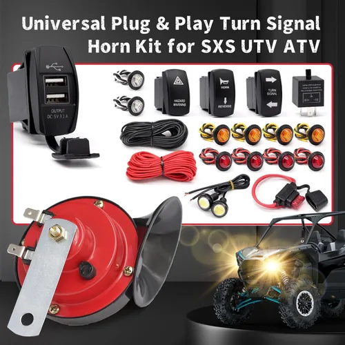 Vista 2 de Kit universal de bocina de señal de giro para ATV, UTV, kit legal de calle para UTV ROV, ATV, golf, SXS, coche con interruptor basculante, 2