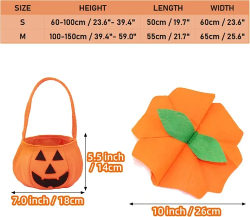 Vista 7 de Disfraz de calabaza de Halloween para niños conjunto de disfraz de calabaza y Halloween con bolsa de mano de calabaza y sombrero para fiesta