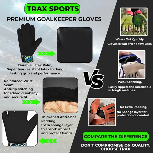 Vista 5 de Guantes de portero de fútbol para niños, jóvenes y adultos, guantes de portero de fútbol con látex de 0.157 pulgadas (0.157 in) antideslizantes