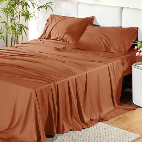 Vista 8 de Bedsure PureWoven 100% rayón derivado de bambú, sábanas de cama individual, 3 piezas