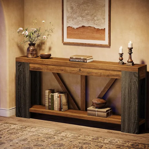 Vista 7 de Tribesigns Mesa de entrada extra larga de 70.9 pulgadas, mesa consola de madera de granja con almacenamiento, mesa de sofá moderna detrás del sofá
