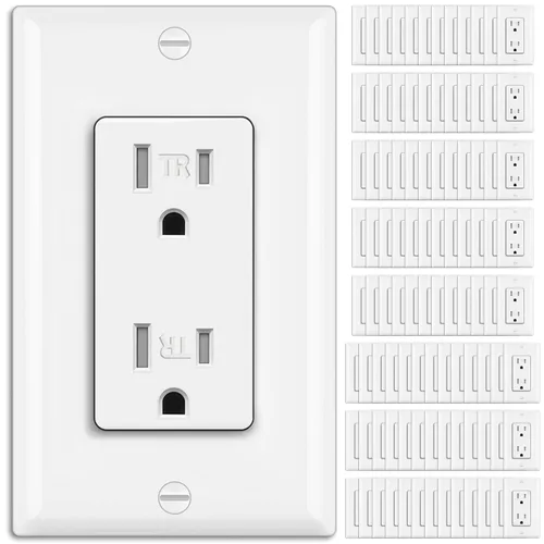Vista 8 de BESTTEN Paquete de 60 tomas de corriente de 15 amperios, toma de pared eléctrica estándar, certificación UL, receptáculo resistente a