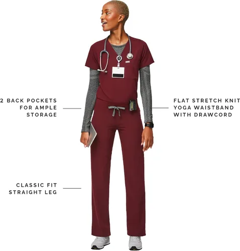 Vista 2 de FIGS Livingston - Pantalones médicos básicos para mujer, cintura de yoga, 2 bolsillos, ajuste clásico de pierna recta