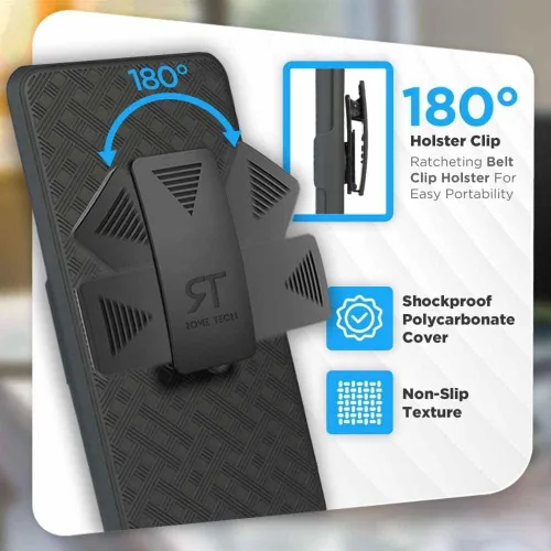 Vista 3 de Funda diseñada para Samsung Galaxy A53 5G con funda de clip para cinturón, funda de soporte para teléfono, color negro