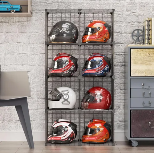 Vista 12 de Caja organizadora de sombreros, estante para casco de motocicleta montado en el piso, moderna tienda comercial al por menor vitrina