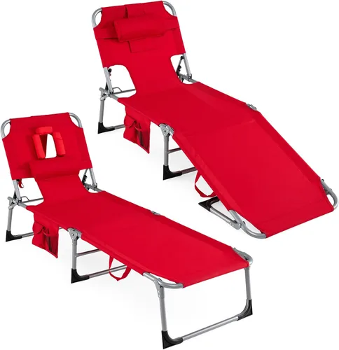 Vista 15 de Goplus Silla bronceadora, silla plegable ajustable para patio con orificio para la cara, almohada extraíble, 330 libras, correa de transporte, silla