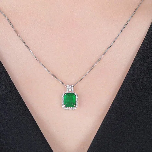 Vista 2 de KEETEEN Colorful Life - Collar de plata de ley con colgante de corte de princesa en piedras preciosas simuladas, Base chapada en plata Base chapada