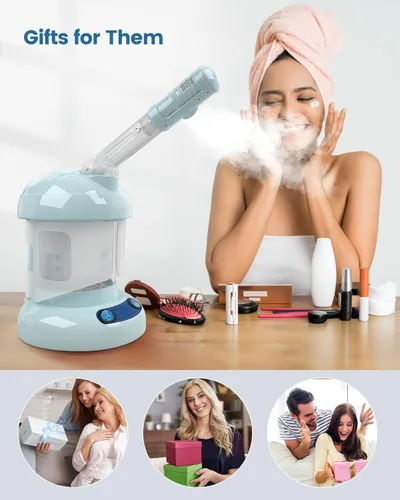 Vista 6 de Vaporizador facial de mesa, vaporizador de ozono con brazo giratorio de 360°, vaporizador facial nano iónico profesional para limpieza profunda