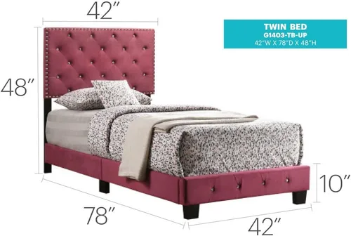 Vista 3 de Glory Furniture Suffolk - Cama individual tapizada de terciopelo en color cereza