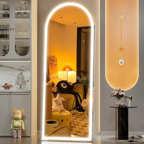 Vista 17 de Hasipu Espejo de Cuerpo Completo de 55" X 18" con Luces, Espejo LED de Arco con Marco Negro de Cuerpo Completo y 3 Temperaturas de Color y Brillo