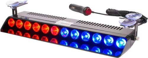 Vista 8 de Luz Estroboscópica de Destello LED Azul de Advertencia de Emergencia con 12 LED, Ventosa para Salpicadero Interior, Techo, Parabrisas, Salpicadero