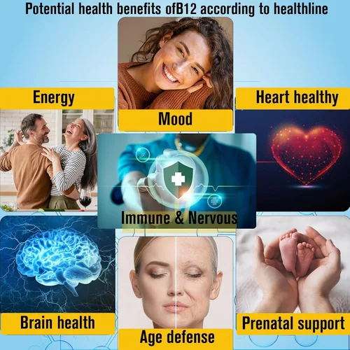 Vista 6 de Gotas líquidas de vitamina B12 sublinguales de 10,000 mcg, fórmula única con D3, B9 (ácido fólico), calcio, energía de apoyo, corazón, estado