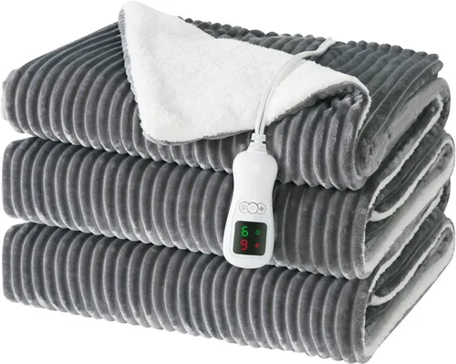 Vista 21 de Manta térmica eléctrica, calentador de manta lavable para el hogar para adultos, calentamiento rápido, franela suave súper acogedora de 50 x 60