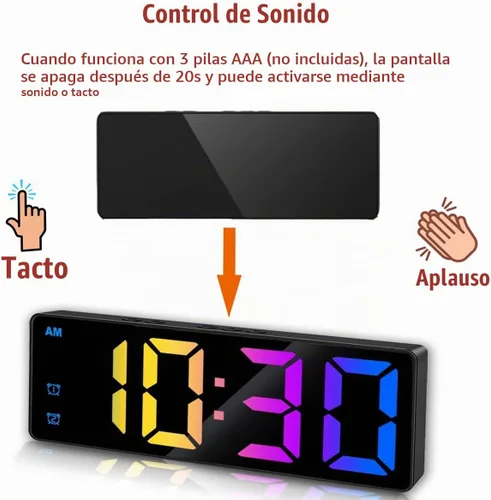 Vista 2 de Reloj Despertador Digital Pequeño, Relojes Electrónicos LED de Superficie Espejada con Pantalla Grande, Brillo Ajustable y Función de Repetición