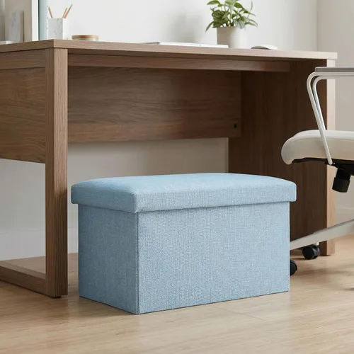 Vista 2 de HOZEON 3 Pack 15.7 x 9.8 x 9.11 Inches Folding Storage Ottoman, Blue Rectangle Footrest Seat, Multifunctional Foot Stool for Living Room, Office