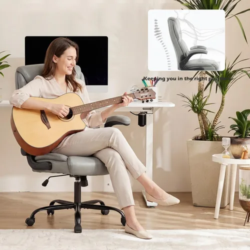 Vista 2 de DUMOS Silla de oficina, silla ergonómica de cuero, soporte lumbar, color Gris