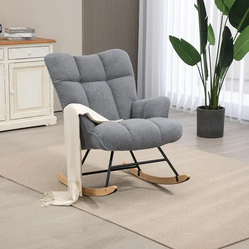 Vista 10 de Mecedora de cuarto de bebé con estilo oso de peluche, tapizada con respaldo alto, cómoda y elegante butaca acentuada con asiento acolchado para Azul