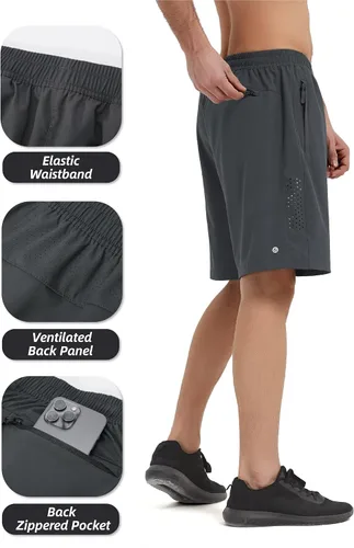 Vista 4 de Pantalones cortos deportivos para hombre, para correr, gimnasio, senderismo, pantalones cortos de entrenamiento para hombre de 7 pulgadas, cómodos