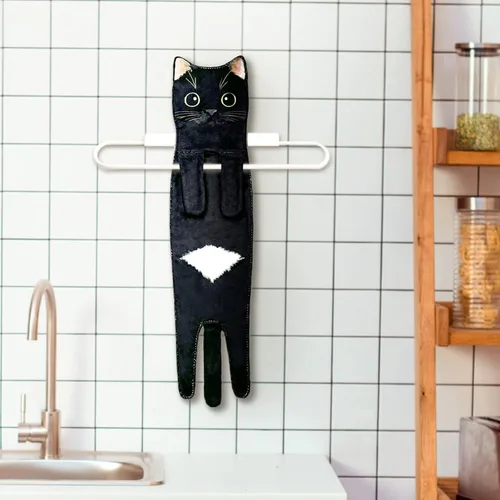 Vista 4 de Toallas de mano para baño y cocina, toallas decorativas para rostro con diseño de gato que se secan rápidamente y se cuelgan; regalos divertidos