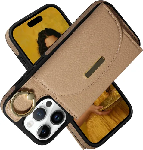 Vista 30 de Funda tipo cartera de Keallce para iPhone 14 Pro de 6.1 pulg., funda con tapa y ranuras para tarjetas, soporte con anillo, funda protectora de piel