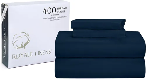 Vista 38 de ROYALE LINENS Juego de sábanas de 300 hilos 100% algodón peinado de fibras largas, 4 piezas, 1 sábana bajera, 1 encimera y 2 fundas de almohada