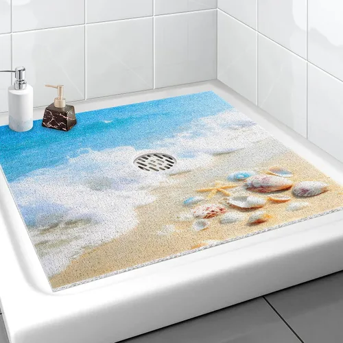 Vista 13 de Tapete de Ducha Cuadrado Extra Grande, Yonala 36 x 36 Pulgadas Tapetes de Ducha Elegantes Antideslizantes para Interior de Ducha con Orificio