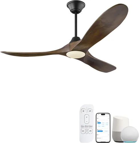 Vista 15 de Ventilador de techo inteligente negro de 52 pulgadas con luces, ventilador de techo para exteriores para patio, ventilador de techo de 3 aspas