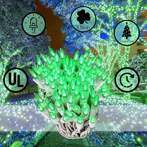 Vista 5 de Holiday Essence Juego de 200 luces LED verdes del día de San Patricio, 53.8 pies, alambre blanco para decoración interior y exterior, para árbol