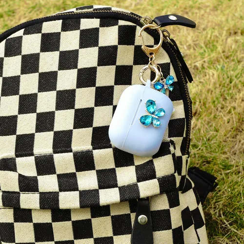 Vista 4 de Wonhibo Funda para Airpods Pro, bonita funda de diseño de mariposa para Airpod Pro 2019 con llavero para mujeres y niñas (azul)