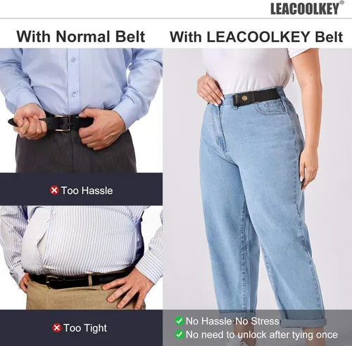 Vista 5 de LEACOOLKEY Cinturón elástico sin hebilla para mujereshombres, paquete de 2 cinturones elásticos invisibles para jeans