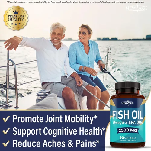 Vista 2 de NEW AGE Suplemento de aceite de pescado Omega 3 para el sistema inmunológico y de apoyo a la salud, promueve la salud de las articulaciones