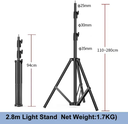 Vista 2 de Soporte de luz resistente de 9.2 pies/110.2 in, 22.0 lbs, resorte de carga máxima, soporte de luz de aluminio acolchado para fotografía con tornillo